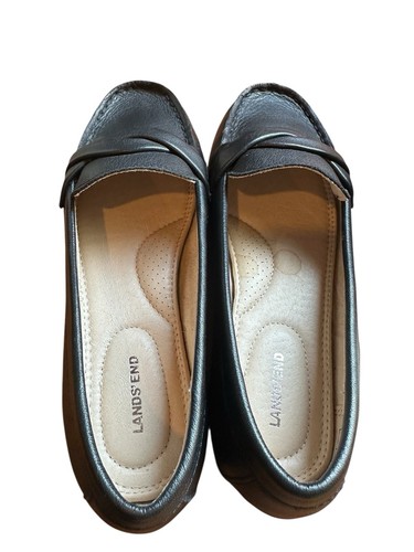 Mocassini slip on Lands End scarpe nere donna misura 6 1/2 D ballerine pelle - Foto 7 di 23