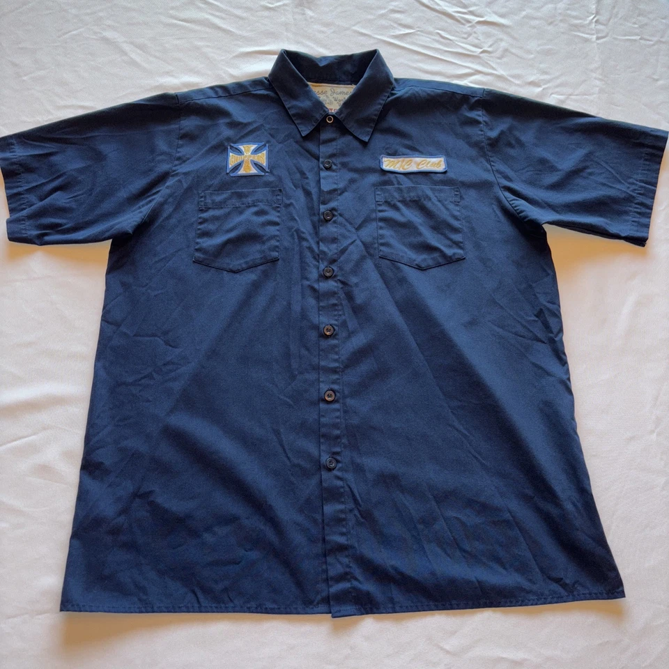 Camisa Jesse James Work Wear Botón Para Hombres Talla Lrg Azul West Coast Choppers M/C Club Foto 2 de 4