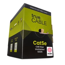 trueCABLE Cat5e Riser (CMR), 1000ft, Pink, 24AWG 4 Pair Solid Bare Copper,
