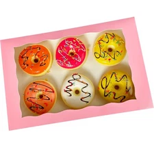 Pink Pastry Bakery Box 12x8x2.5 inch 15-Pack with PVC Window Auto-Popup
