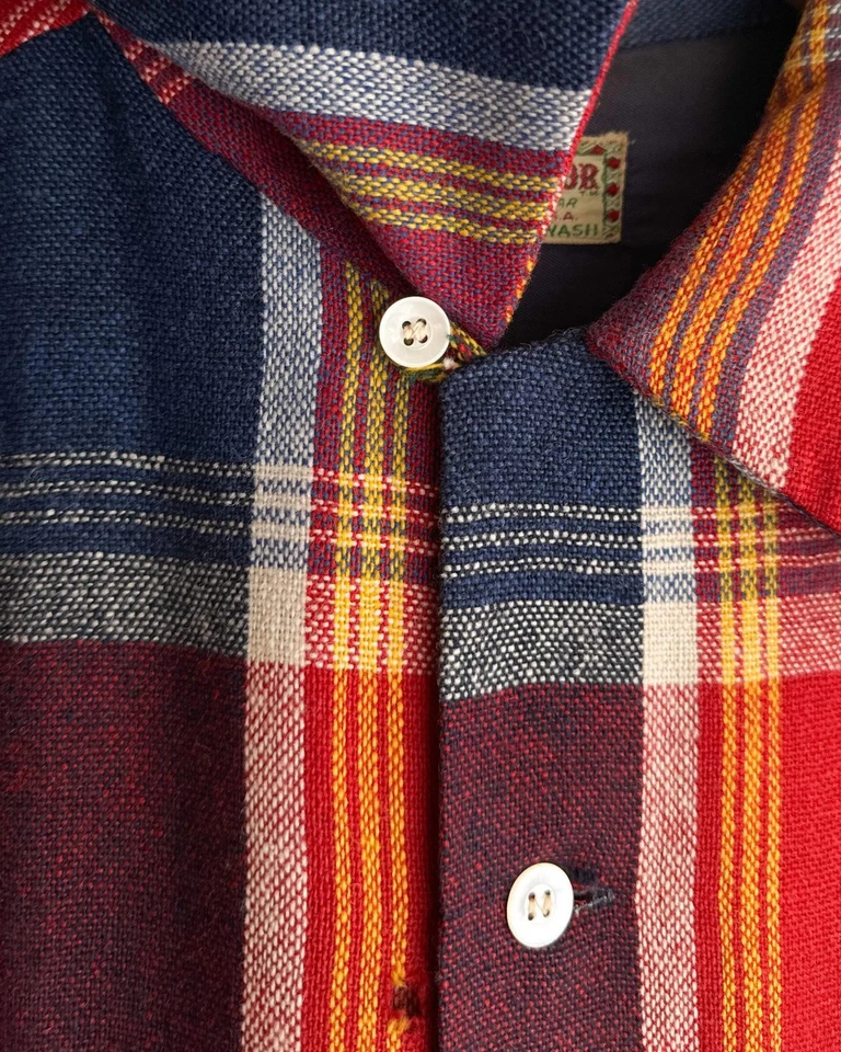 Vintage 1950s Mc Gregor Plaid Flannel Shirt Men's L Loop Collar Mod Multicolor - Image 4 of 4