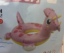 Pink Dinosaur Triceratops Pool Ring Kids Girls Swim Float Ages ages 3-5