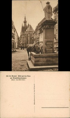 Sankt Wendel St. Wendel Blick auf den Dom am Wendelinusbrunnen Pferde 1937