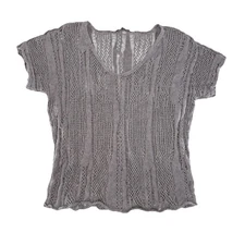 EILEEN FISHER Sweater Linen Metallic Cotton Open Knit Gray Sz M Preppy See Photo