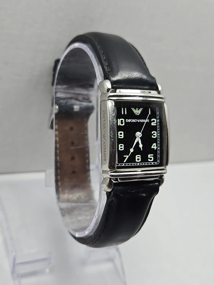 Emporio Armani AR0207 Tank Watch Black Dial Leather Strap Quartz New Battery - image 3 of 4