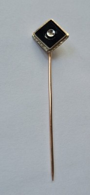 F.P.S. ANTIQUE 14K GOLD DIAMOND & BLACK ONYX STICK PIN STAMPED 14K F.P.S.