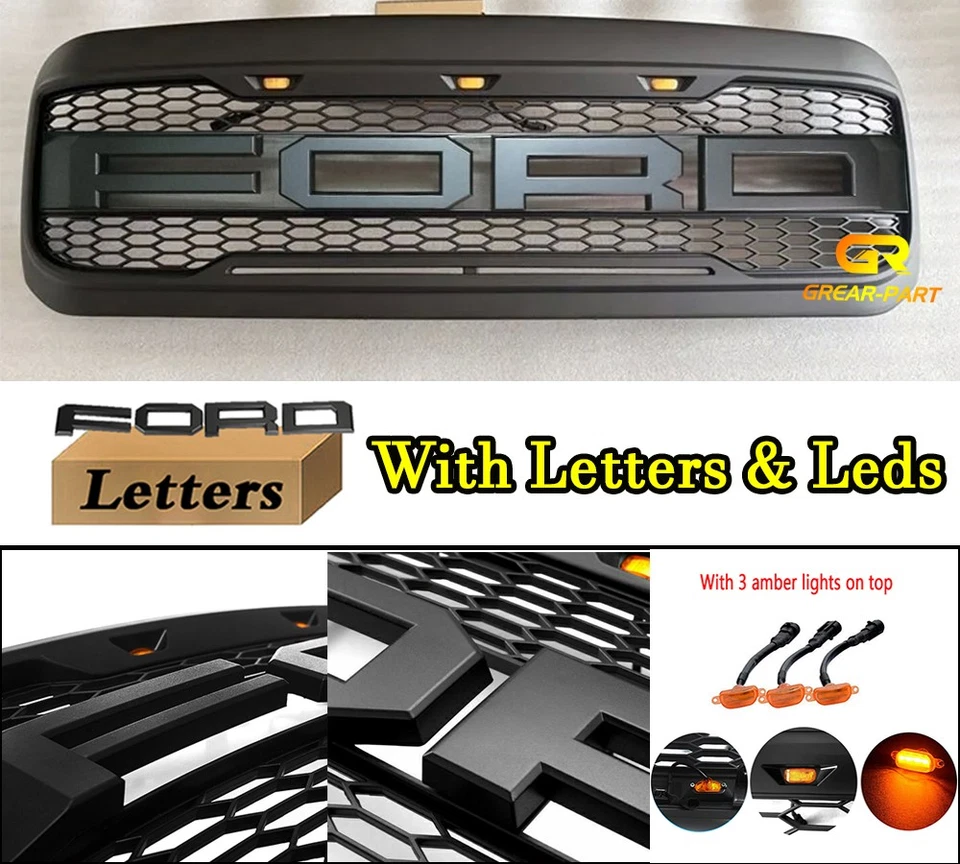 Front Grille For 1999-2004 Ford F250 F350 Super Duty Raptor Style Grill Black - Image 4 of 4