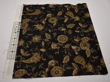 ANDOVER FABRICS cotton PIECE REMNANT SCRAP black tan gold floral 12.5" x 21"