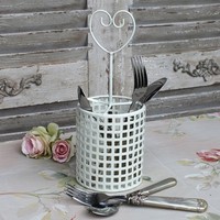 Vintage Besteckkorb Besteck Abtropfkorb Weiß Shabby Besteckhalter Landhaus Deko