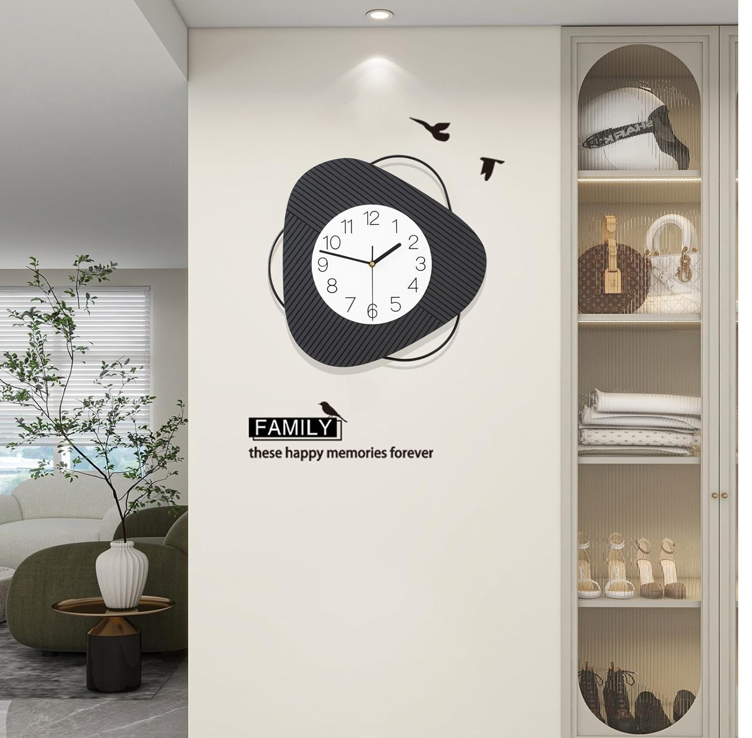 FLEBLE Decorative Wall Clocks for Living Room Decor Modern Wall Clock Silent