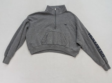 Hollister Women's Sweatshirt Size M Gray Cropped 1/4 Ziip Pullover