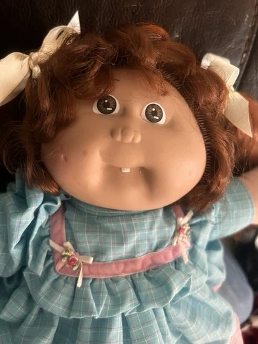 New ListingCabbage Patch Kids Play Doll Brown Curly Hair Blue Dress Soft Body Girl Outfit