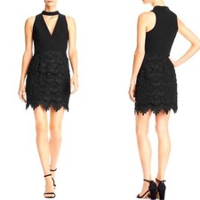AIDAN MATTOX Tiered Lace Black Mini Dress