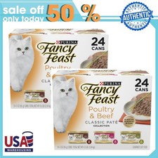 Purina Fancy Feast Classic Pate Wet Cat Food Poultry Beef, 3 oz 48 Cans