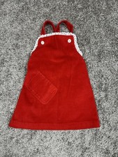 VTG Health Tex Girls Corduroy Pinafore Jumper Dress 4T Red Lace Cottagecore USA