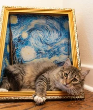 Van Gogh Starry Night Cat House, Artistic Cat Bed Frame, Creative Pet Decor