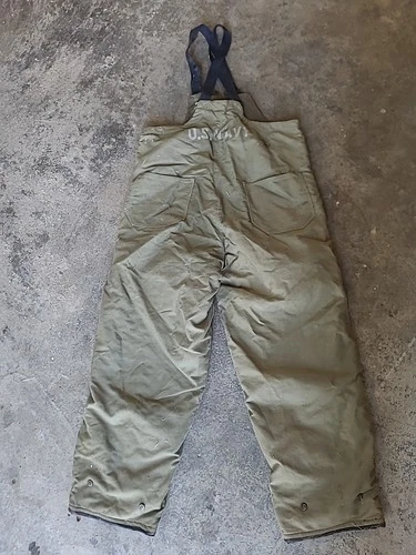 Vintage 40s WWII US Navy Green Deck Bibs Military Overalls USN Medium