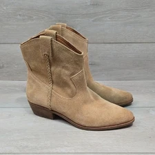 Lucky Brand Women Tan Suede Ankle Moto Boho Boots The Pointed Toe Shoes 8.5M