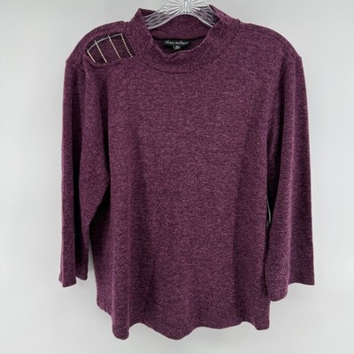Alison Andrews Women's Burgundy Mock Neck Beaded Shoulder Sweater XL