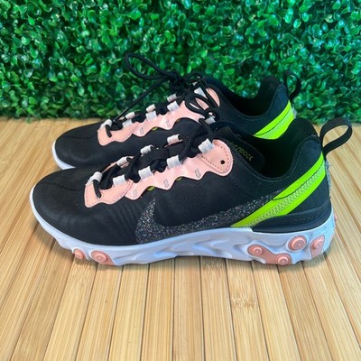 NIB Nike CD6964-002 Women React Element 55 Shoes Sneakers Black Coral Size 8