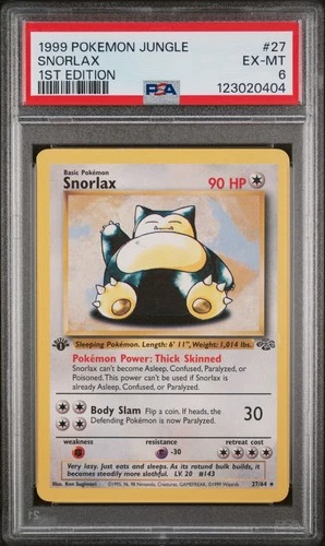 1999 Pokemon Jungle Snorlax 1st Edition Non Holo Card PSA 6 EX-MT 27/64 Vintage