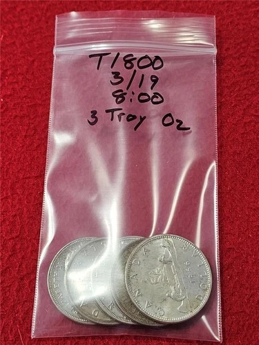 $5 Face Value Canada CIRC. MIXED Q.E II Silver Dollars 3 Troy Ounces      #T1800