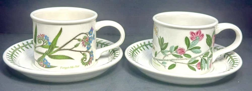 Portmeirion Botanic Garden Coffee/Tea Mugs/Saucers Forget-Me-Not & Rhododendron