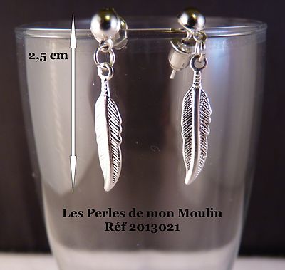Boucles D’oreilles Pendantes Plume Argentée - Marque Les Perles De Mon Moulin - Neuf Sans Emballage