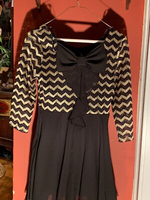 Sequin Hearts Girls Sz. 16 Holiday Black Gold Chevron Bow Dress | eBay