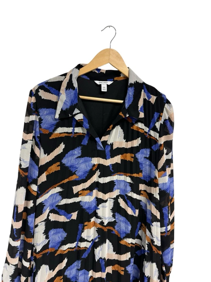 Nine West women's Shift pleated dress long sleeve collared multicolor size XXL - Image 2 of 4