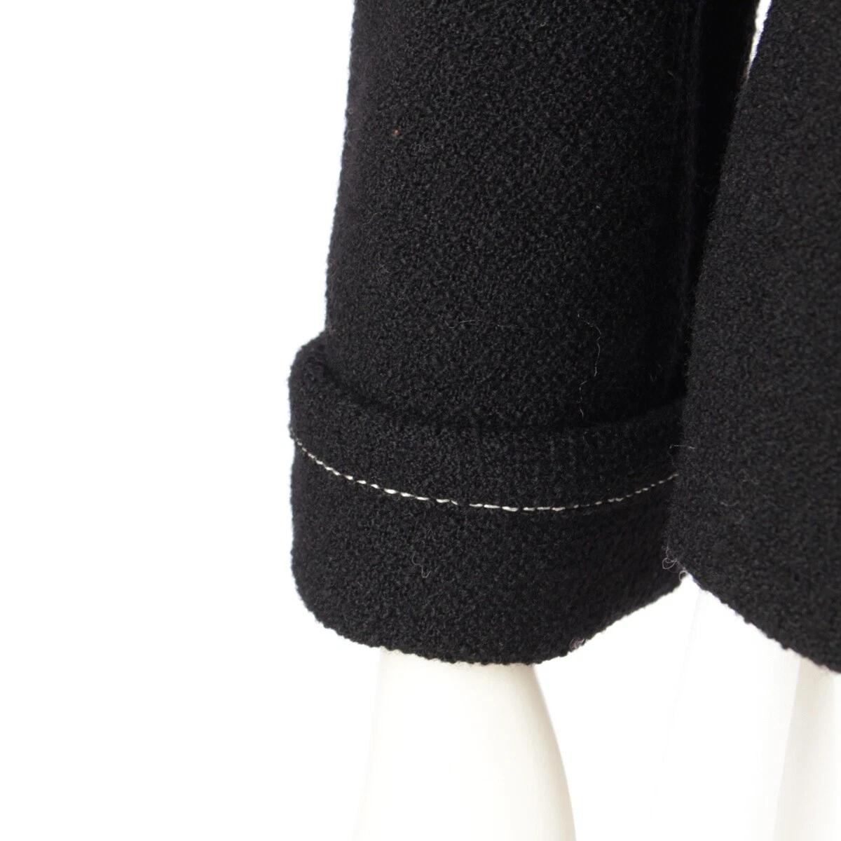 Giacca top CHANEL tweed camelia bottoni linea senza colletto P52637 nero 42