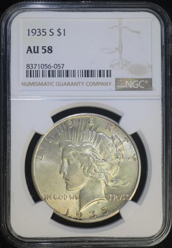 1935 S Peace Silver Dollar NGC AU58 Almost Uncirculated Better Date Coin