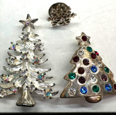 Lot of 3 Christmas Decoration Colored  Rhinestone EISENBERG Vintage Brooch J-219