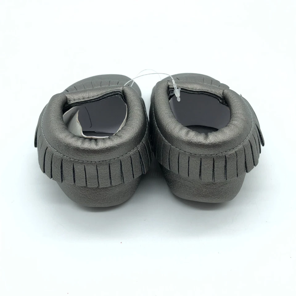 Zapatillas Mocasín Romirus Bebé Niñas Imitación Cuero Flecos Gris Talla 2 Foto 3 de 4