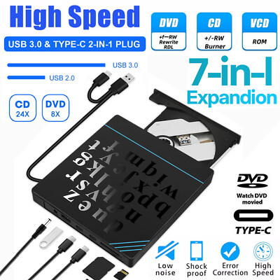 Slim External CD DVD RW Drive USB 3.0 for MacBook Pro Air iMac Windows 11/10/8/7