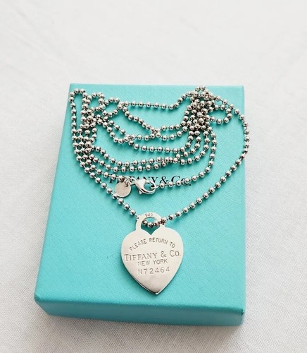 Tiffany & Co Please Return To Heart Long Beaded Bead Ball Chain Necklace Silver - Picture 13 of 14