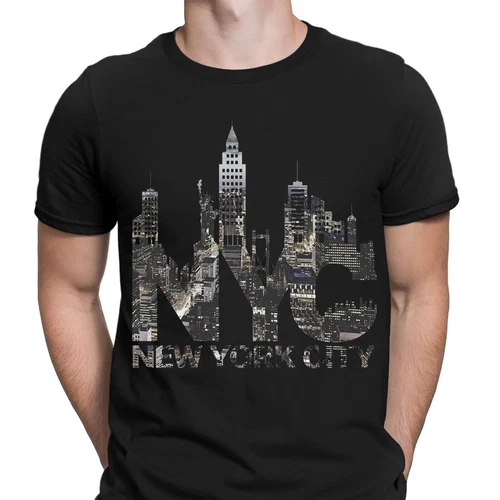 New York City Skyline Nyc Imagine Party Retro Vintage Mens T-Shirts Tee Top - Picture 1 of 2
