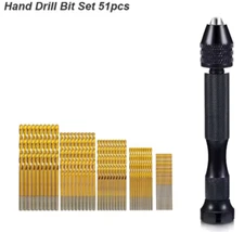 Pin Vise Drill & Bit Set Black Handheld w/ Universal Chuck Hobby Craft 51 Piece