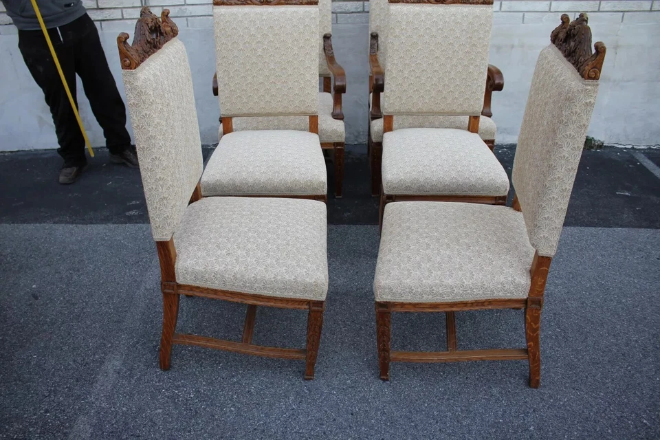 Great Set of Six American Victorian Solid Oak Dining Room Chairs, New Upholstery - Image 4 of 4