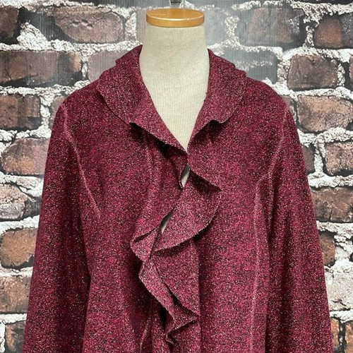 Jones New York Collection Cardigan Women's L Large Red Sparkly NWT Wool Ruffles - Picture 4 of 14