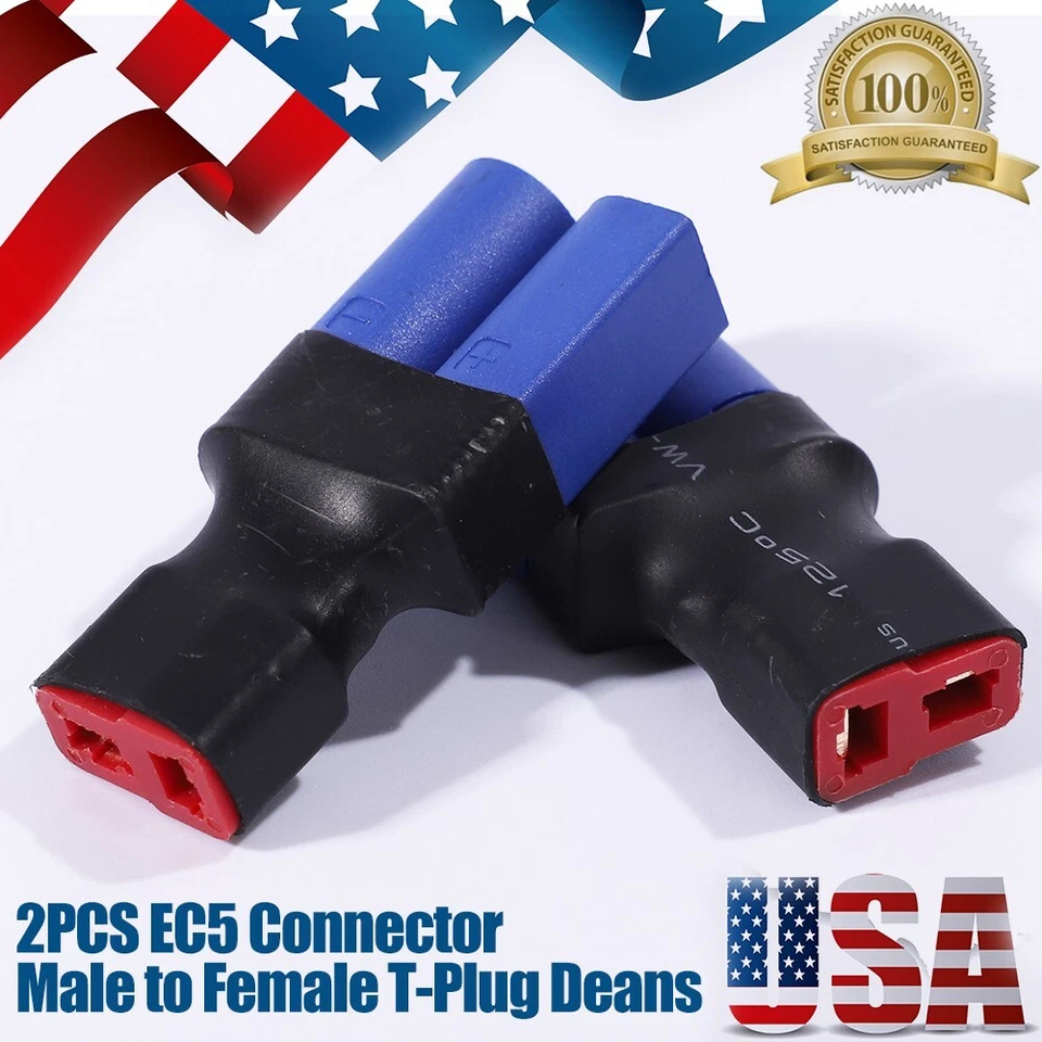 2 Pcs EC5 Male to Female Deans T-Plug Adapter Connector for RC Lipo Battery - Image 2 of 4