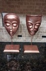 Pair of Male & Female TRIBAL FACE MASKS on Stands with Base
