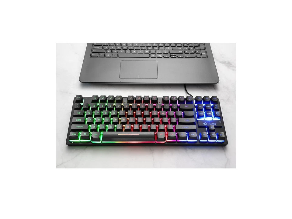 87 Keys Gaming Keyboard and Backlit Mouse Combo, USB Wired Rainbow Backlit  - Image 2 of 4