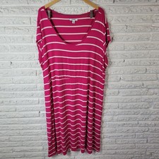 Old Navy Womens Dress 3X Plus Cap Sleeve Pink Stripe Rayon Blend Scoop Neck
