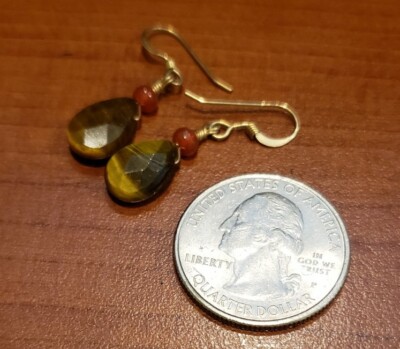 Gold-filled earrings, tiger's eyes w/carnelian, tiger eye, tiger's eyes,handmade
