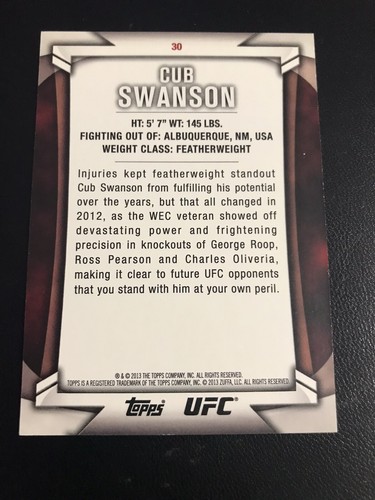 2013 Topps Ufc Knockout #30 Cub Swanson Ruby Rookie 5/8 - 第 2/2 張圖片