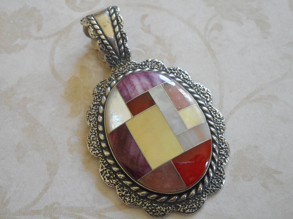 Кулон Carolyn Pollack инкрустация несколько камней юго-запад окисленный серебро RE46B8 - Изображение 3 из 4