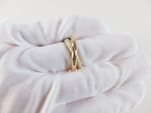 BOTTEGA VENETA gold plated & beige enamel round silver double ring 8 US / 17 IT - Picture 5 of 8