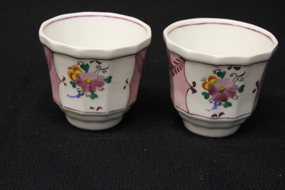 Pair of Mid-19th Century Gaudy Pink Hand Painted Copper Lusterware Handless Cups