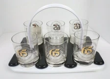 Vintage 1971 Fuller Brush Company 65th Commemorative 6 Glasses With Holder RARE